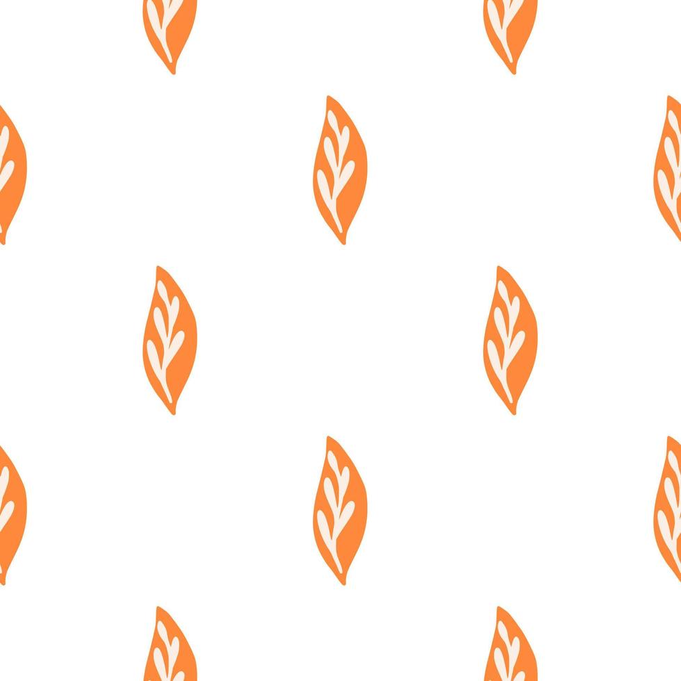 Minimalistic seamless pattern with orange leaves abstract silhouettes. White background. Simple style, vector