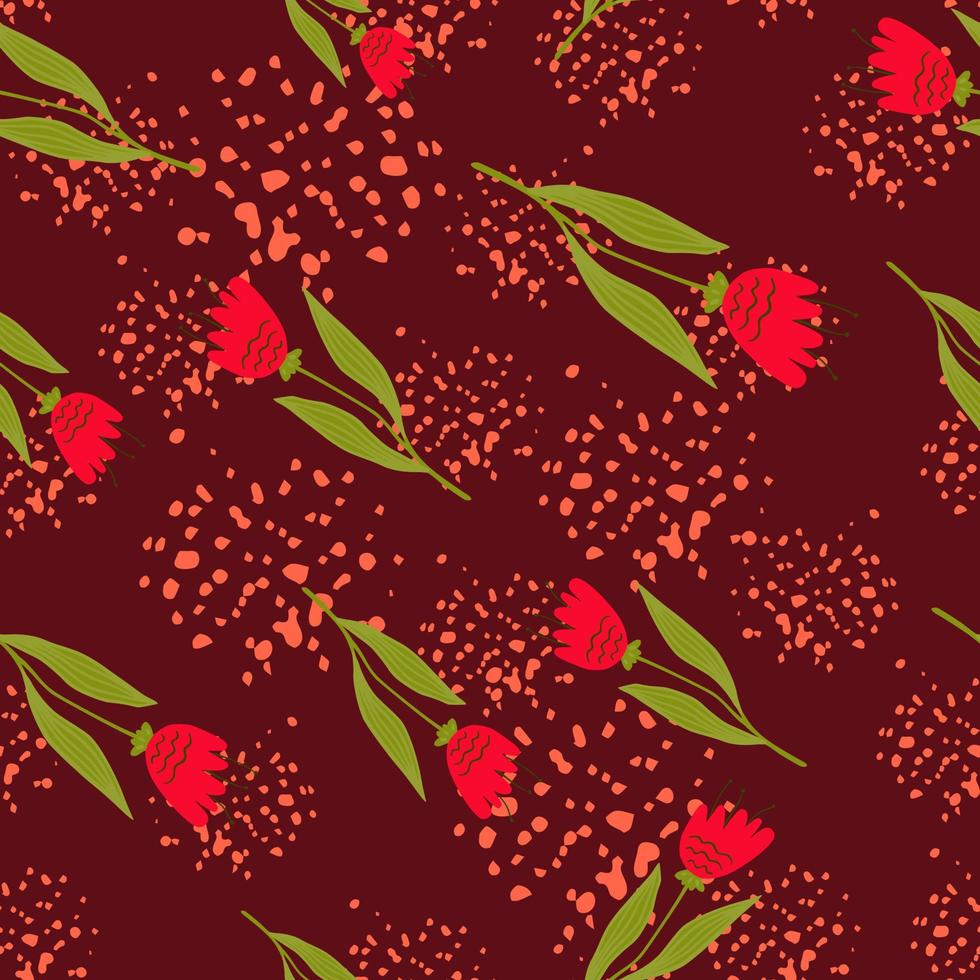 Retro wildflower seamless pattern on red background. . vector