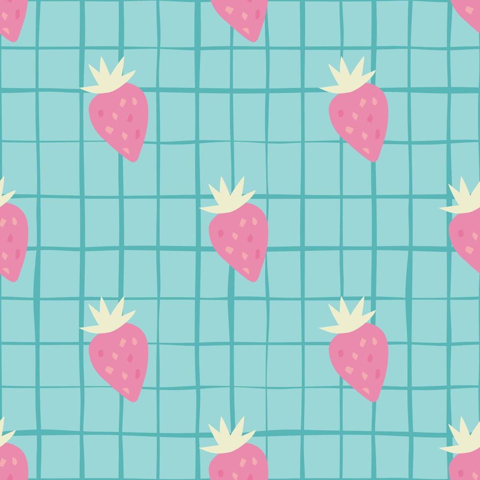 Strawberries doodle style wallpaper. Simple strawberry seamless pattern on stripes background. vector