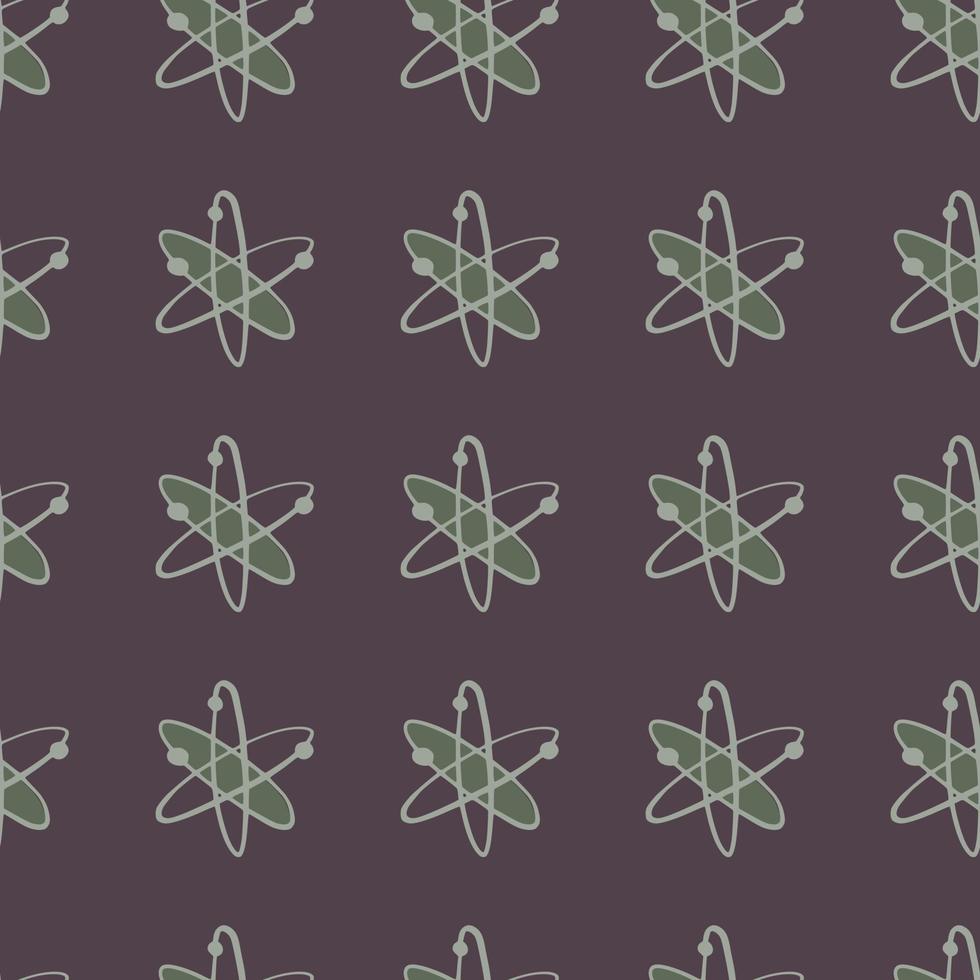 Pale tones seamess pattern in school theme with molecules. Green formula elements on dark backround. vector