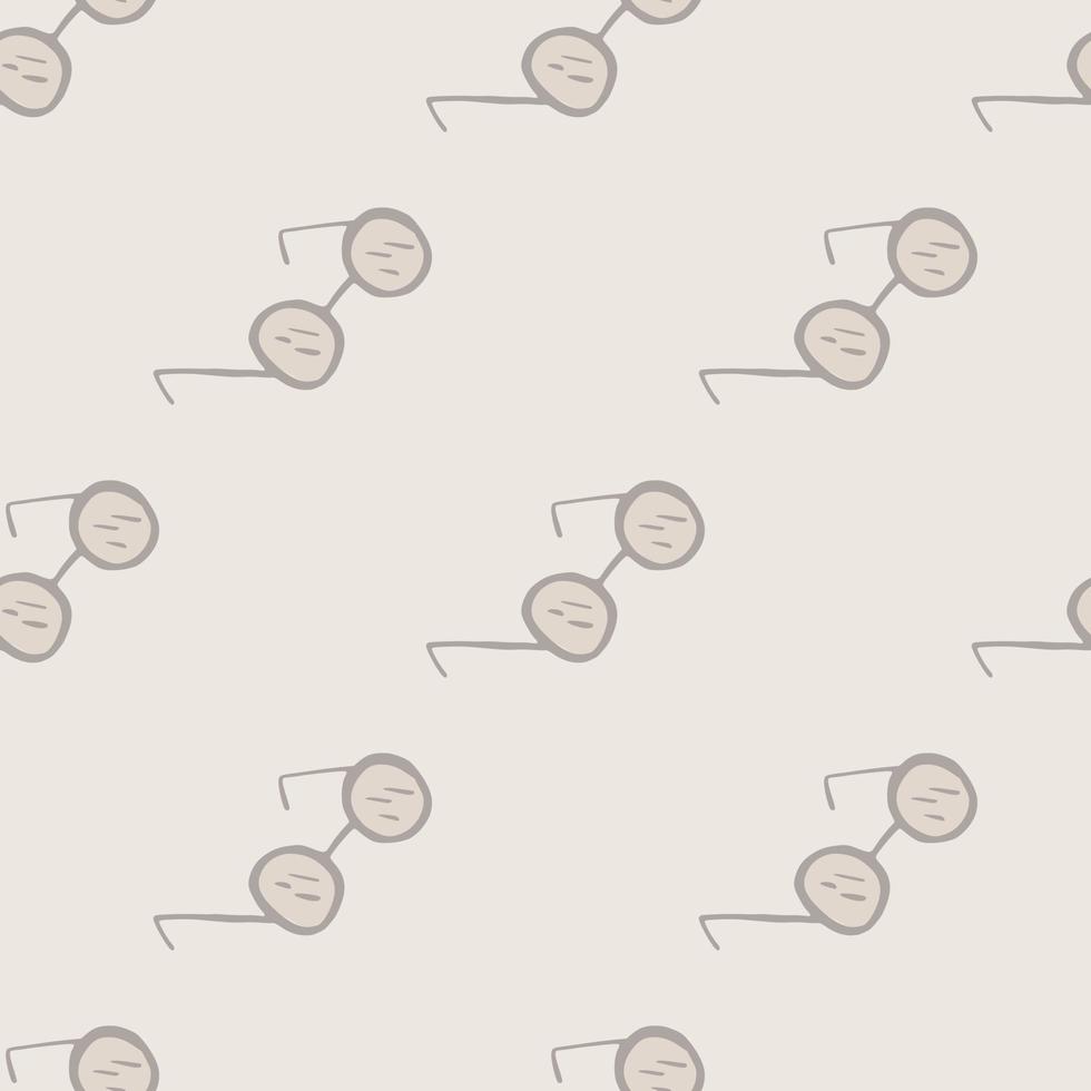 Minimalistic seamless doodle pattern with simple glasses silhouettes. Light grey background. vector