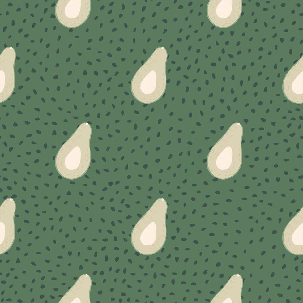 Light grey organic avocados seamless raw pattern. Breakfast vegan food elements on green doted background. vector