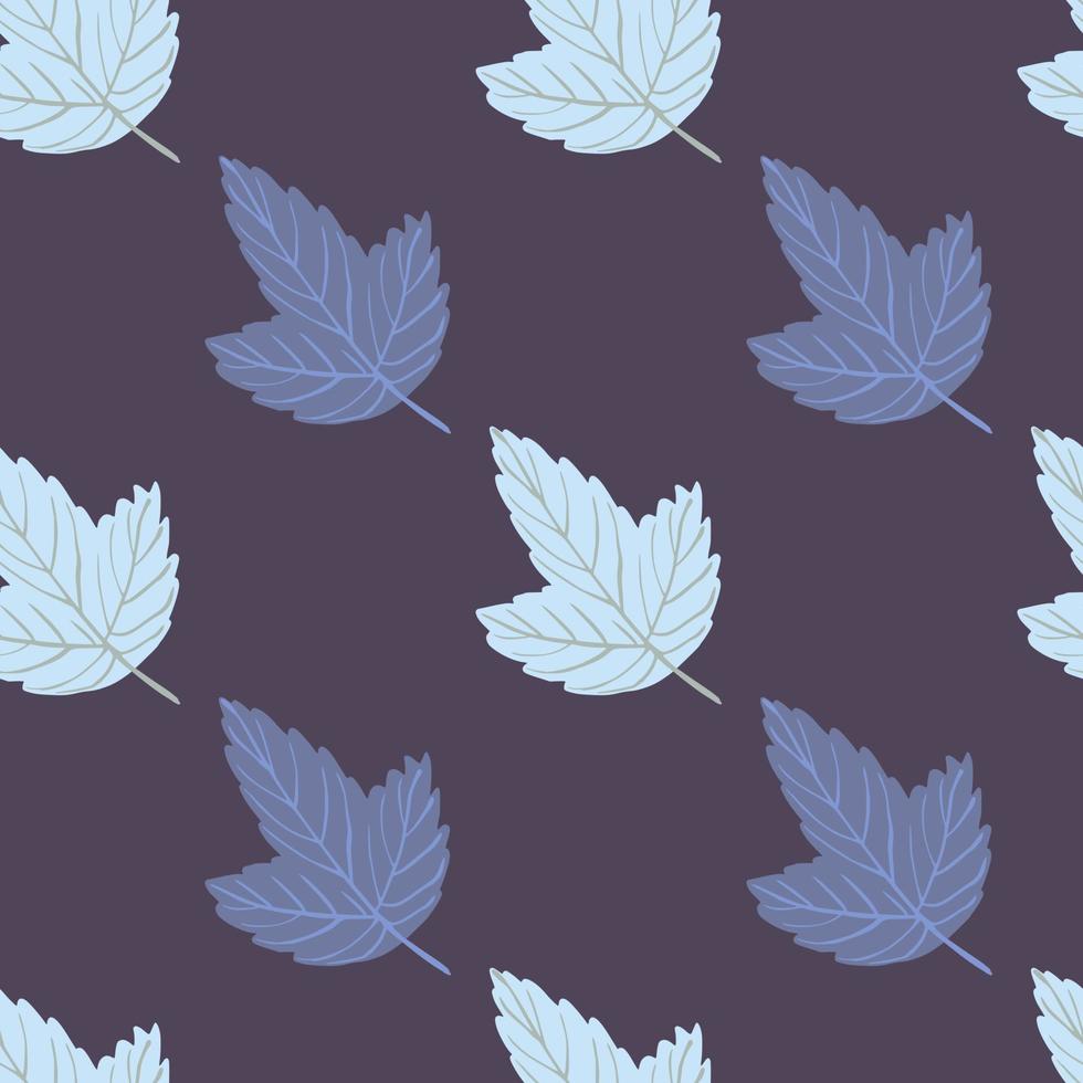 Cartoon seamless leaves pattern with simple nature botanic shapes. Pale purple background. vector