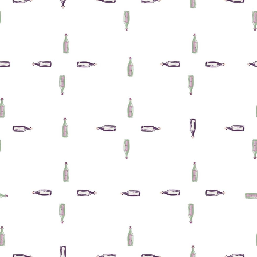Geometric style seamless pattern with little purple bottles with message. Isolated ornament. Marine style. vector