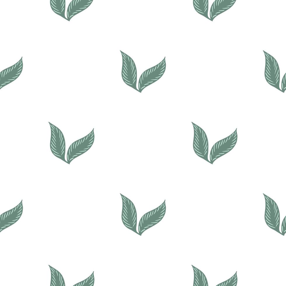 Falling leaf seamless pattern with blue colored silhouettes shapes. White background. Isolated floral print. vector