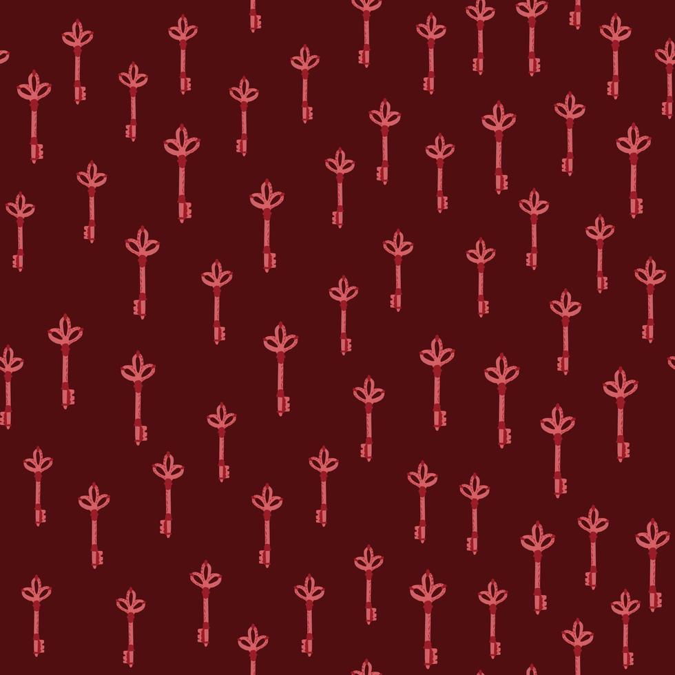 Little keys silhouettes seamless doodle pattern. Maroon palette artwork. Victorian style sketch with privacy silhouettes. vector