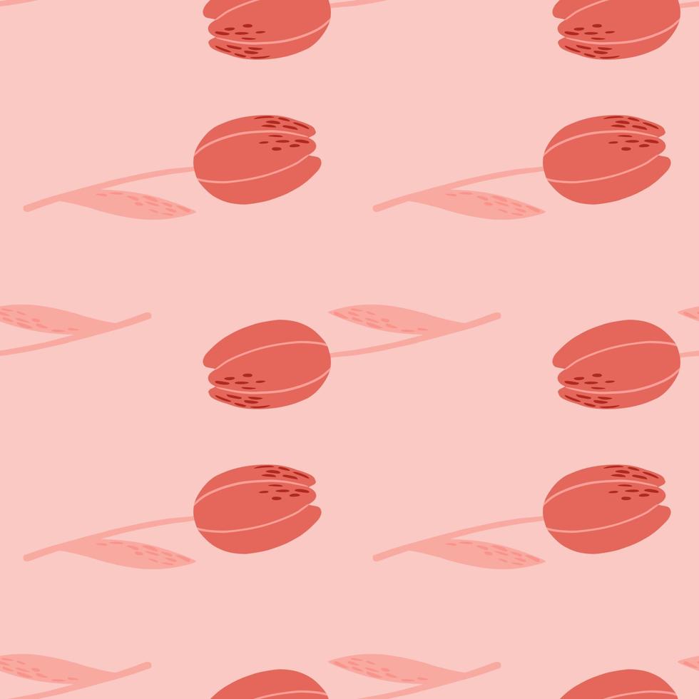 Simple seamless pattern with hand drawn tulips. Flower silhouettes and background in pink tones. vector