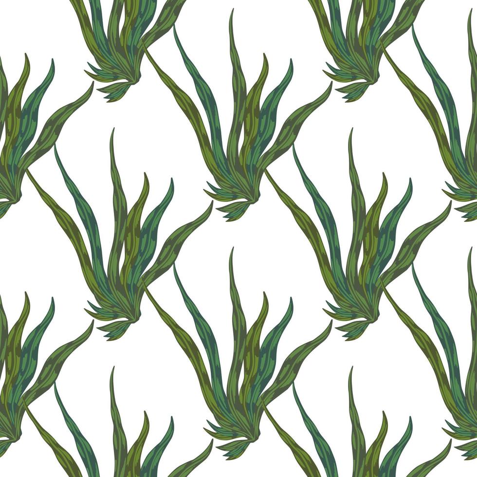Isolated seamless ocean pattern with seaweed silhouettes. Green colored underwater foliage on white background. vector