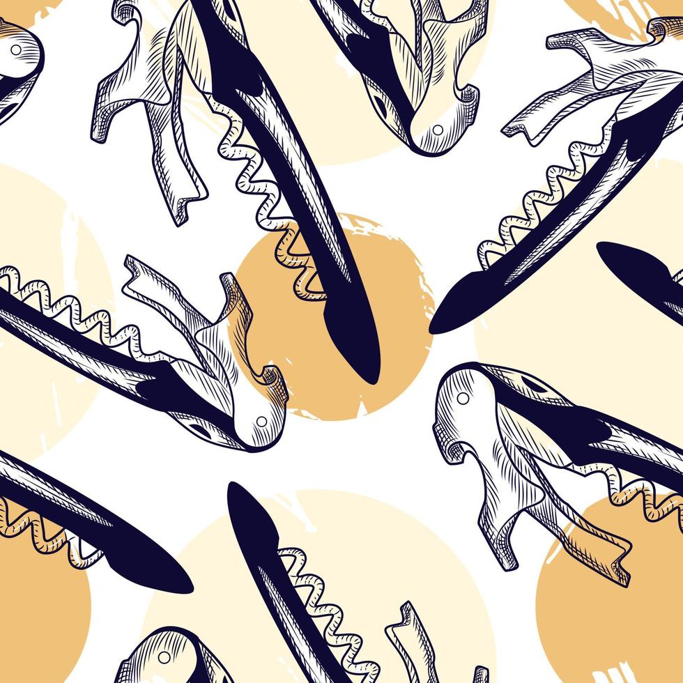 Hand drawn Corkscrew seamless pattern. Engraving style. vector