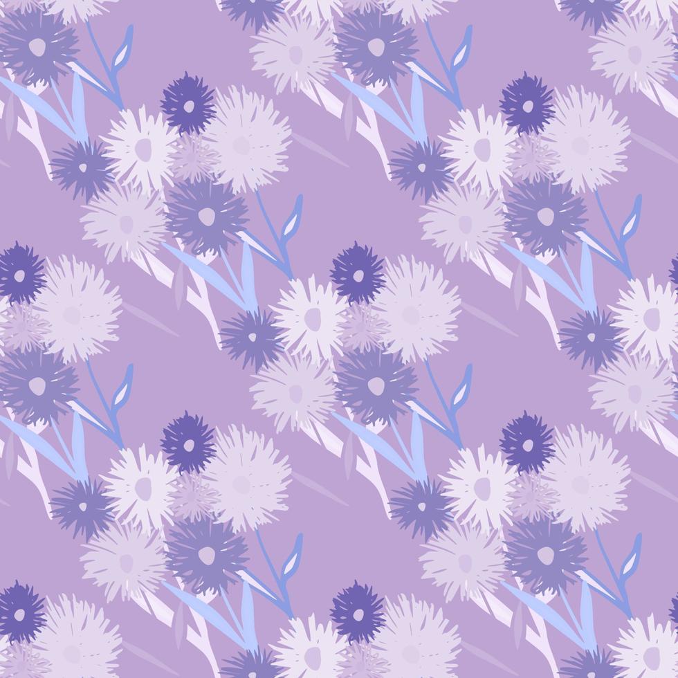 Doodle seamless pattern with blowball flowers bouquet ornament. Stylized artwork in light purple tones. vector