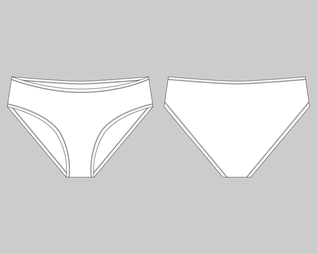 Girls knickers technical sketch. Lady lingerie. Female white