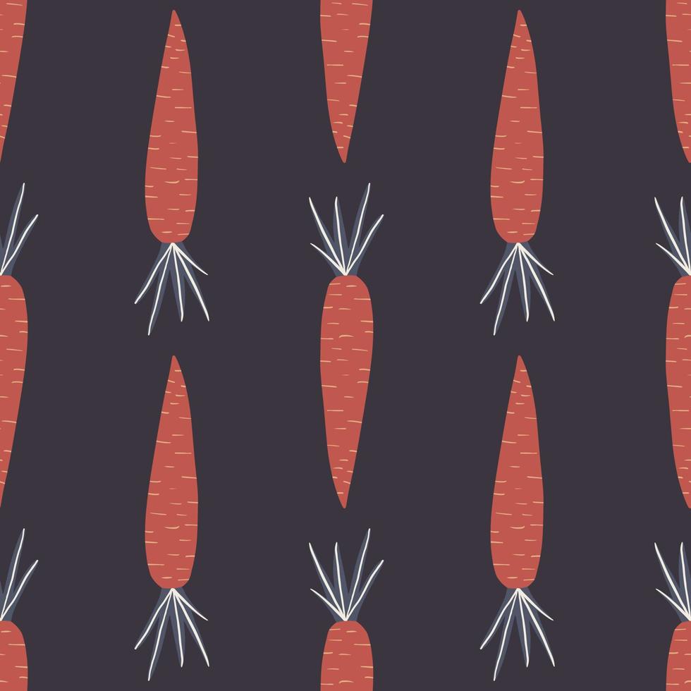 Cute orange carrot seamless pattern on black background. Botanical wallpaper. vector