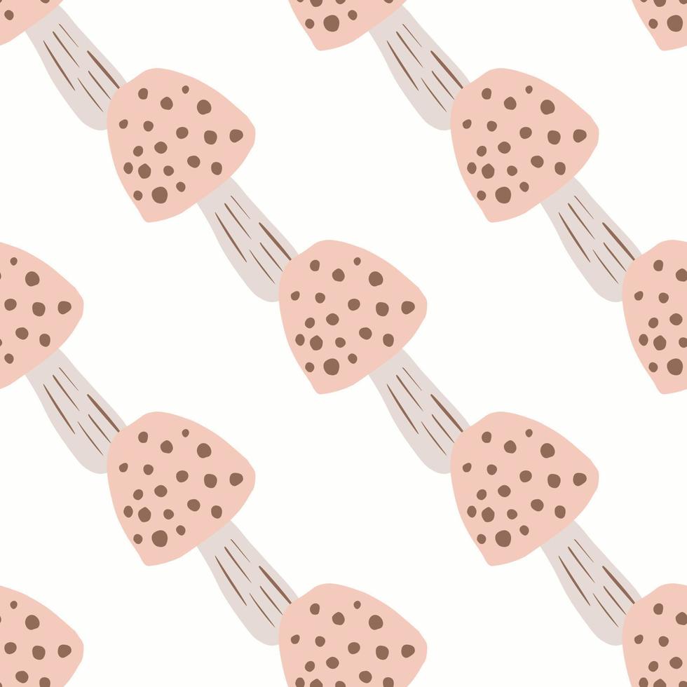 Isolated seamless pattern with hand drawn amanitas elements. Simple mushrooms in pink tones on white background. vector