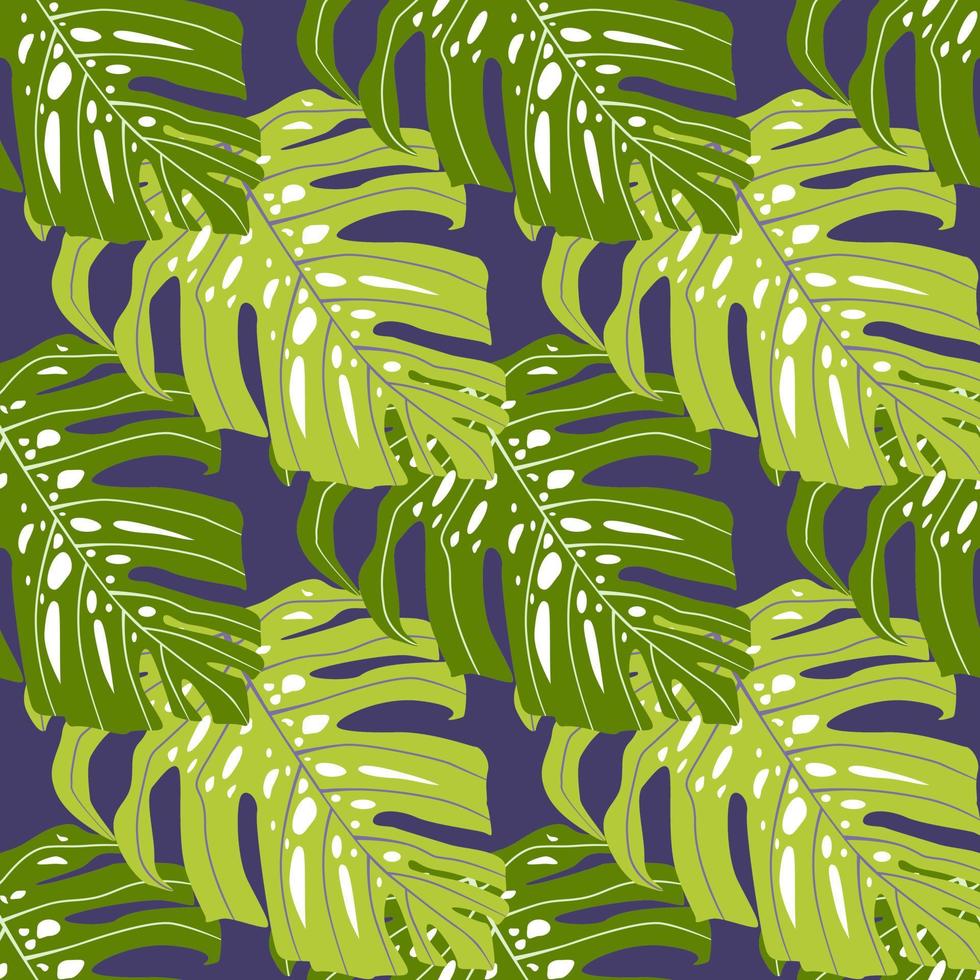 patrón sin fisuras de la naturaleza con hojas de monstera dibujadas a mano simple verde. fondo rayado vector