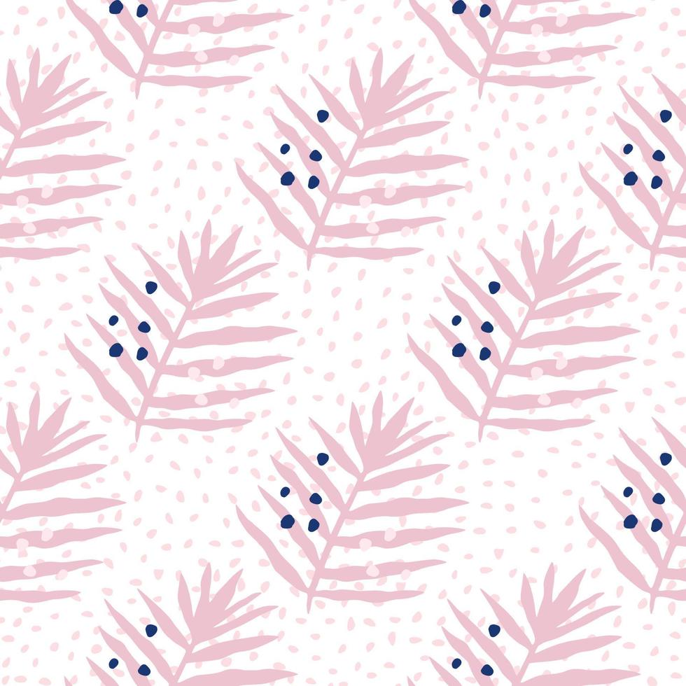 Pink palm leaf seamless pattern in minimal style. Exotic tropical fern leaves endless backfrop. Jungle foliage wallpaper. vector