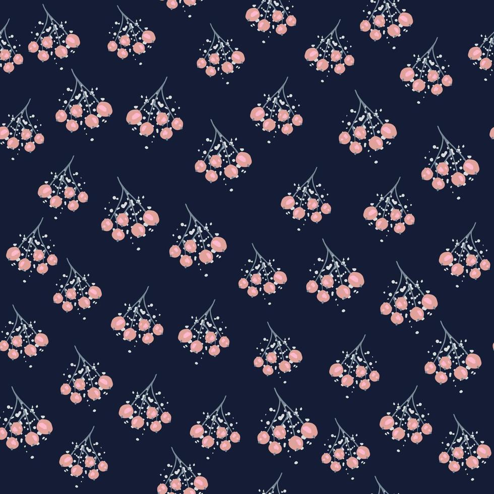 Rowan berry and leaf seamless pattern on black background. Botanical wallpaper. vector