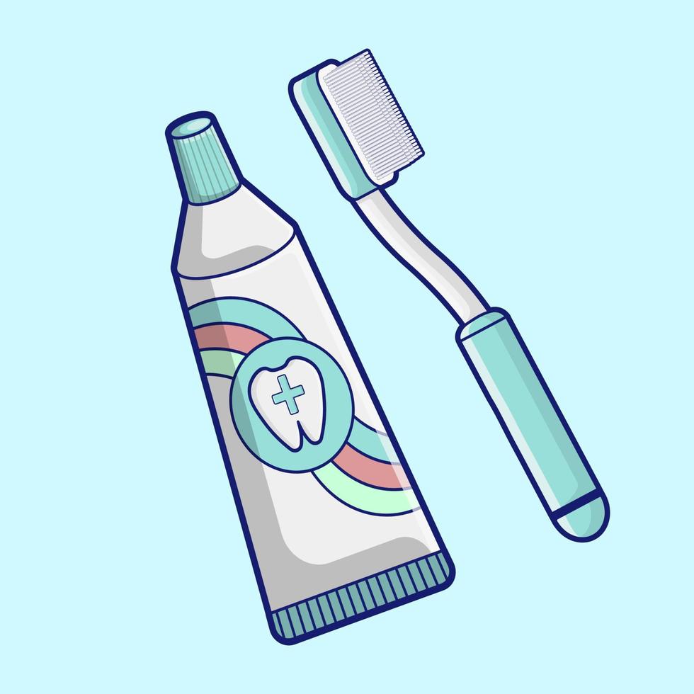 mouth care toothbrush and toothpaste cartoon vector illustration