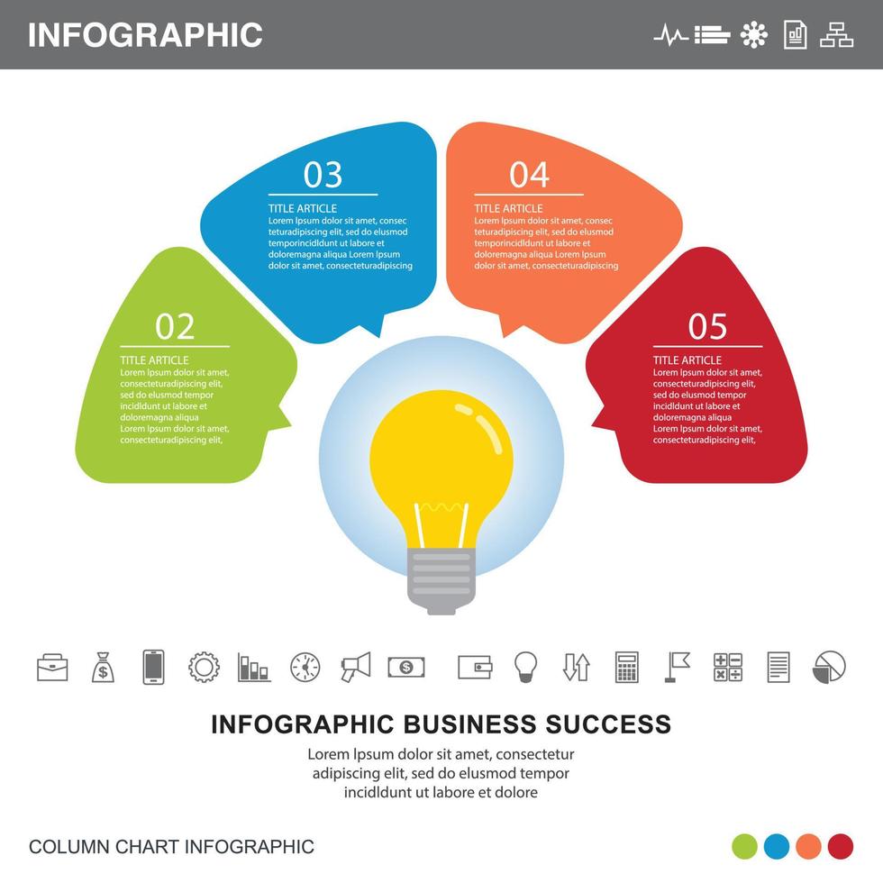 ideas de bombillas de luz de cuatro pasos infográficos vector