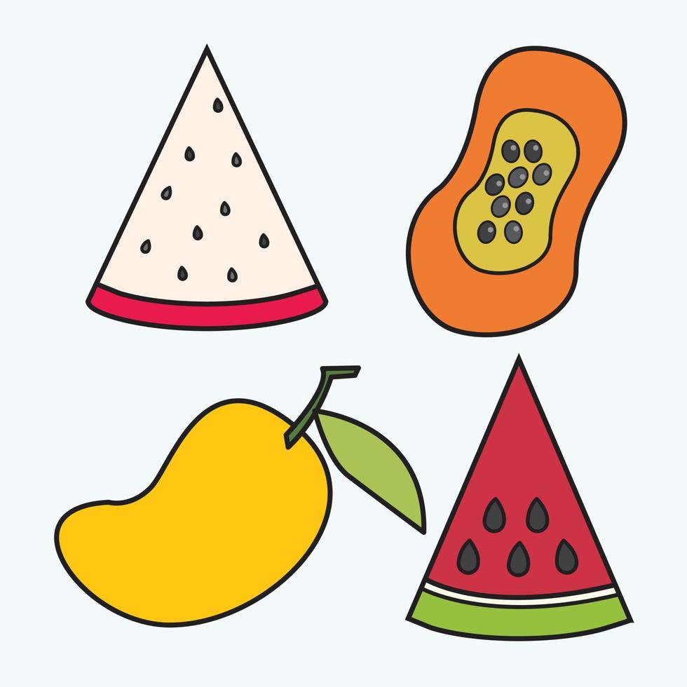 divertido conjunto de dibujos animados de diferentes frutas vector