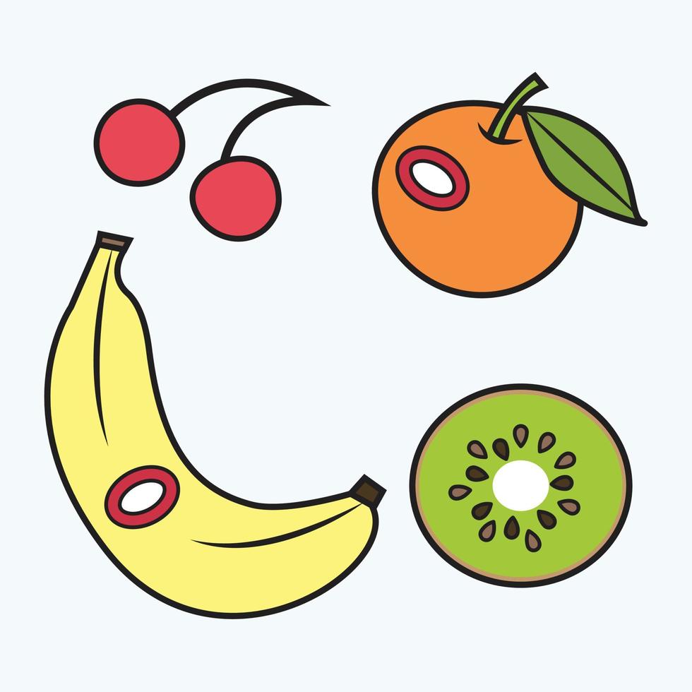 divertido conjunto de dibujos animados de diferentes frutas vector