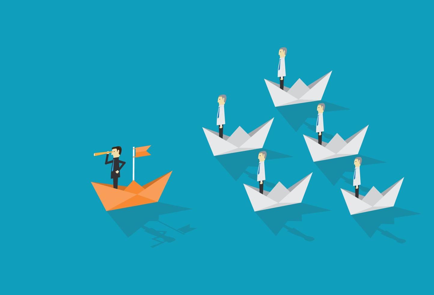 Paper origami boat leadership go to success goal vector