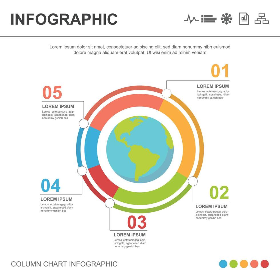 Infographic pie chart five topics vector