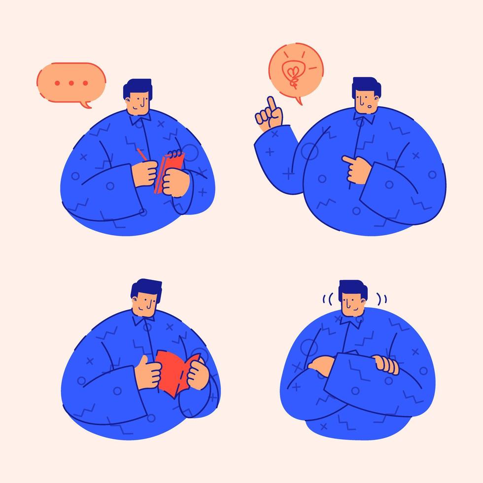 conjunto de ilustración de personaje plano de hombre de negocios gordo. vector
