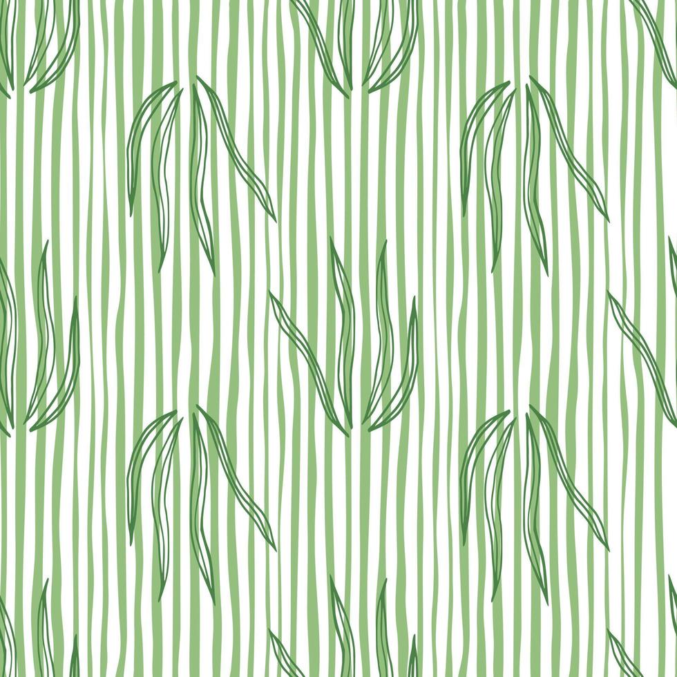 Doodle grasss seamless pattern on stripe background. Nature organic botanical wallpaper vector