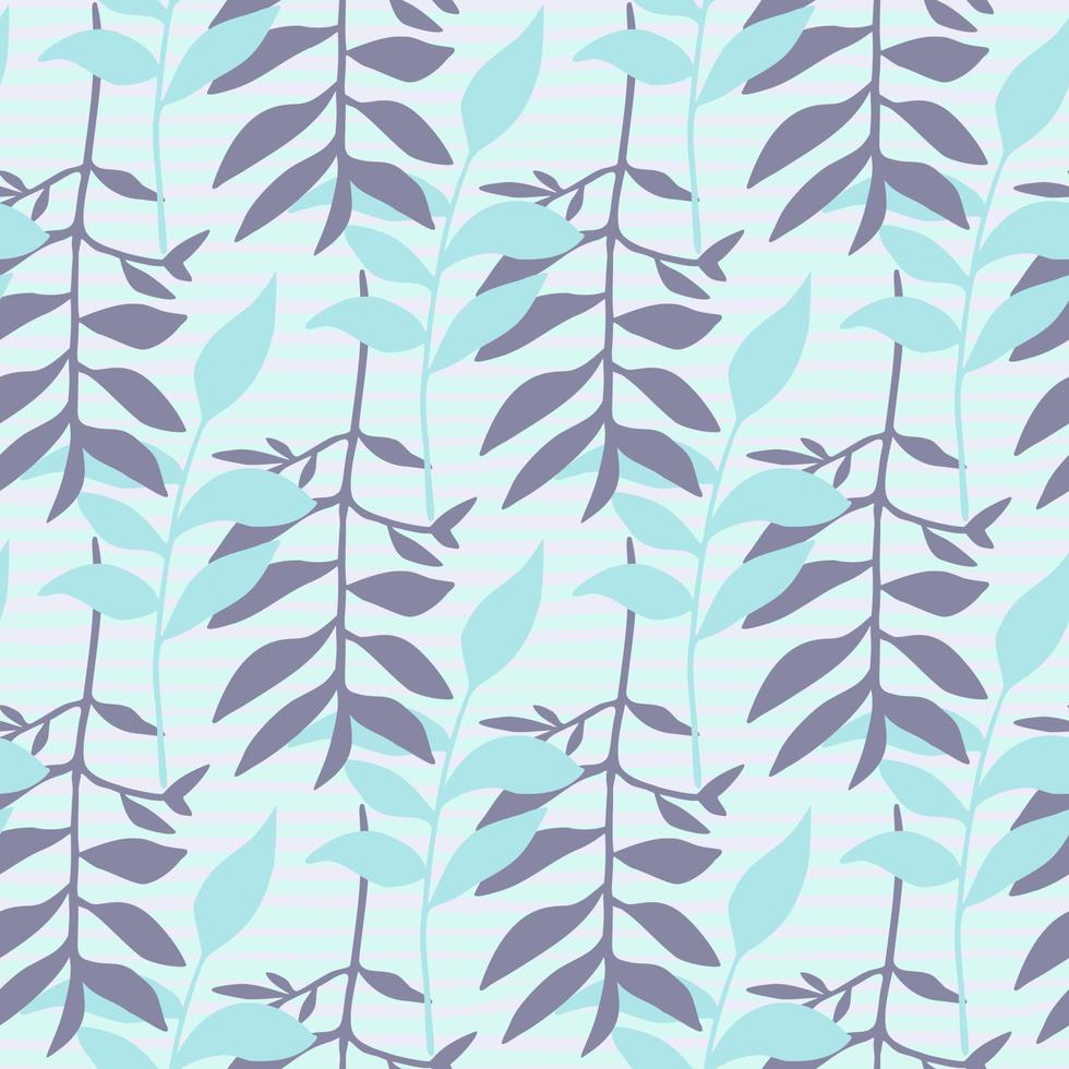 Seamles minimalistic floral pattern with foliage ornament. Purple and blue elements on sky color background. vector