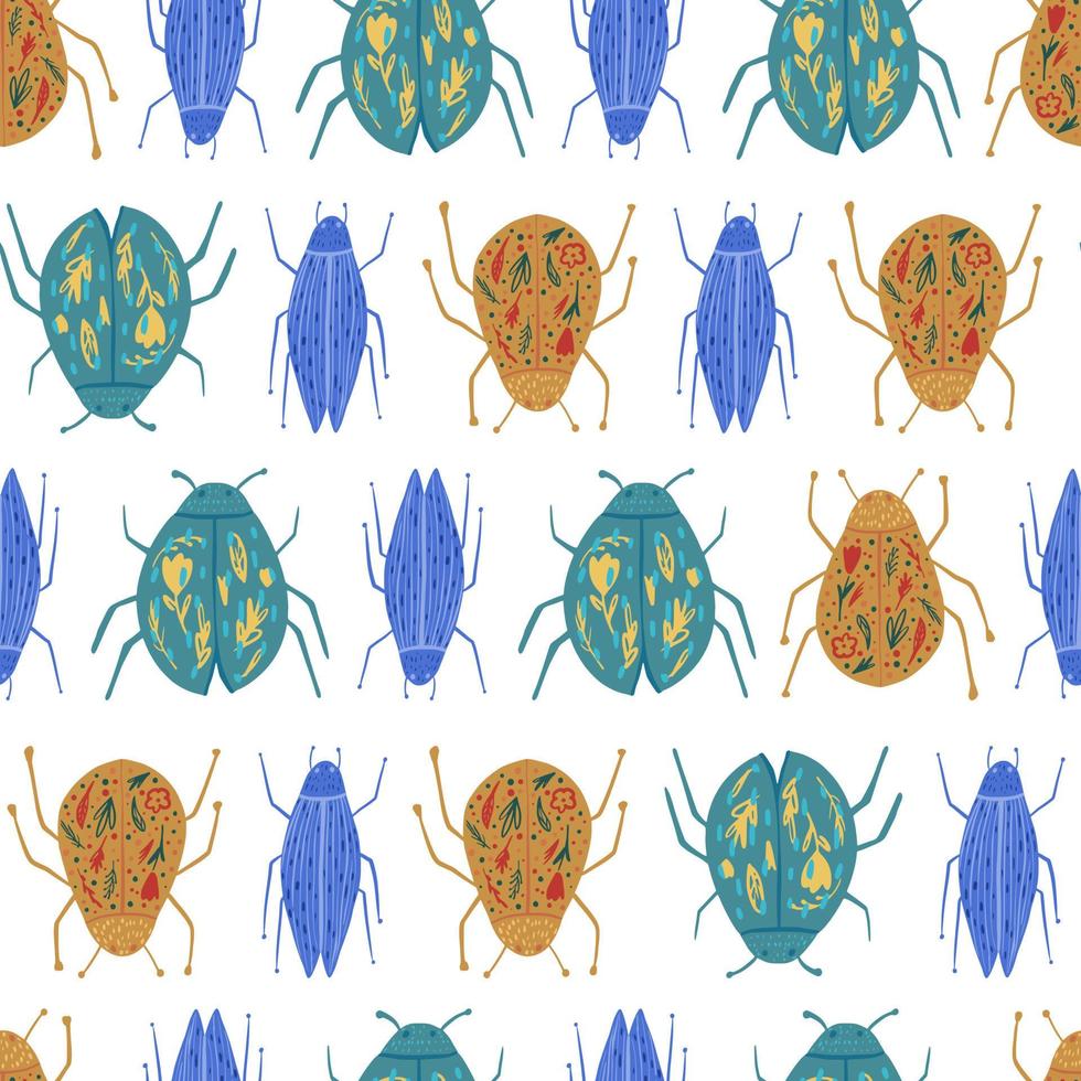 Bugs seamless pattern isolated on white background. Funny beetle wallpaper. Geometric insect ornament. vector