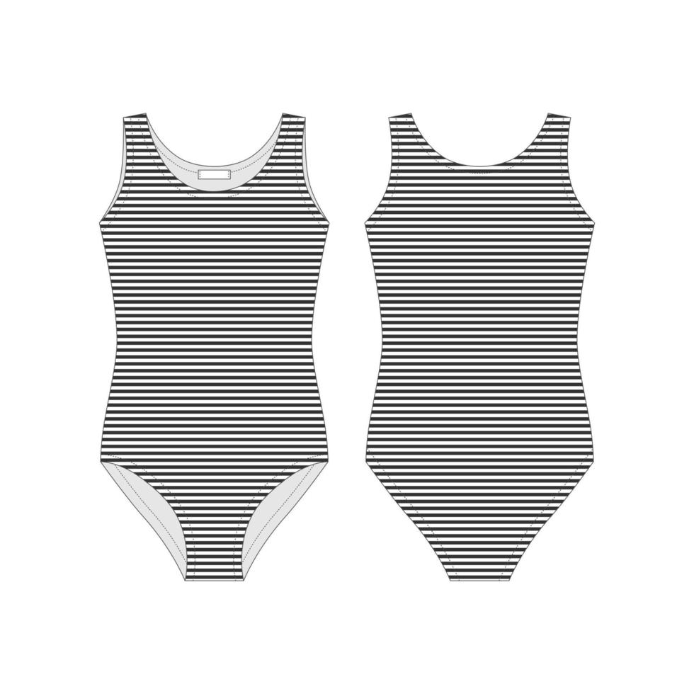 Female bodysuit. Technical sketch body underwear. Black stripes bodies wear for girls vector