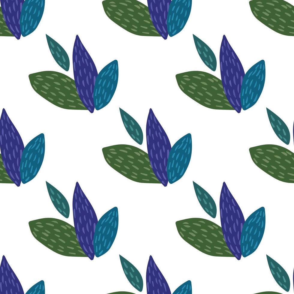 Diagonal floral seamless pattern with green and blue leafs. Isolated design with white background. vector