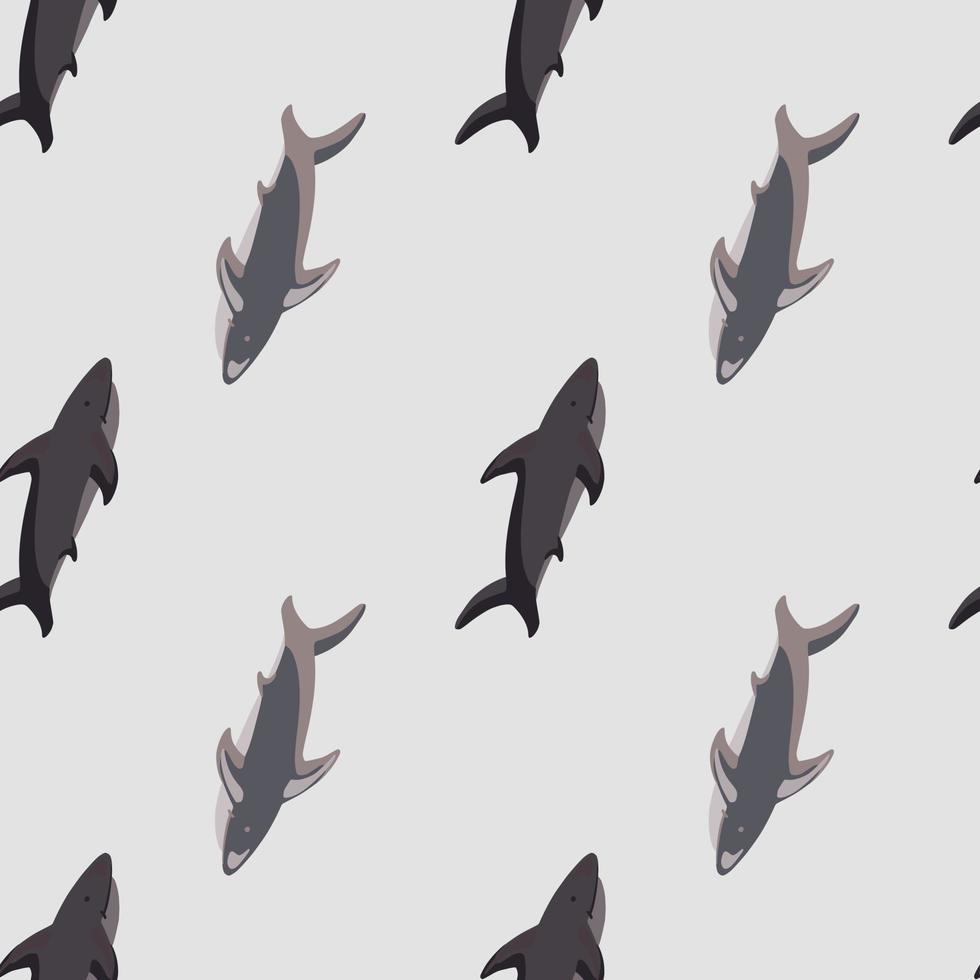 álbum de recortes marino de patrones sin fisuras con siluetas de tiburón de estilo simple. fondo gris estampado de zoológico moderno. vector
