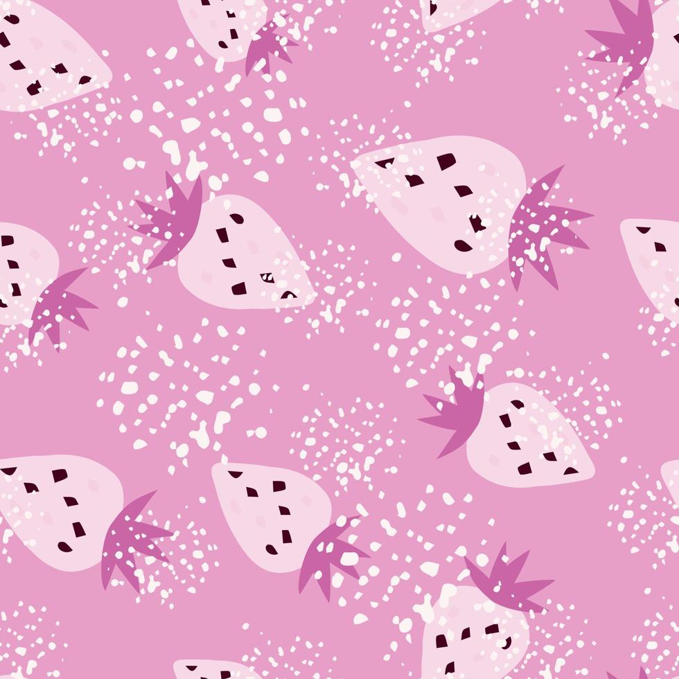 Grunge strawberries seamless pattern on pink background. Sweet strawberry wallpaper. vector