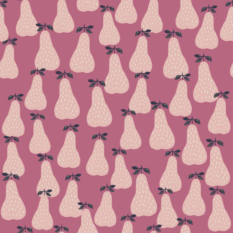 Doodle pears seamless pattern in pink background. Juicy fruit wallpaper. vector