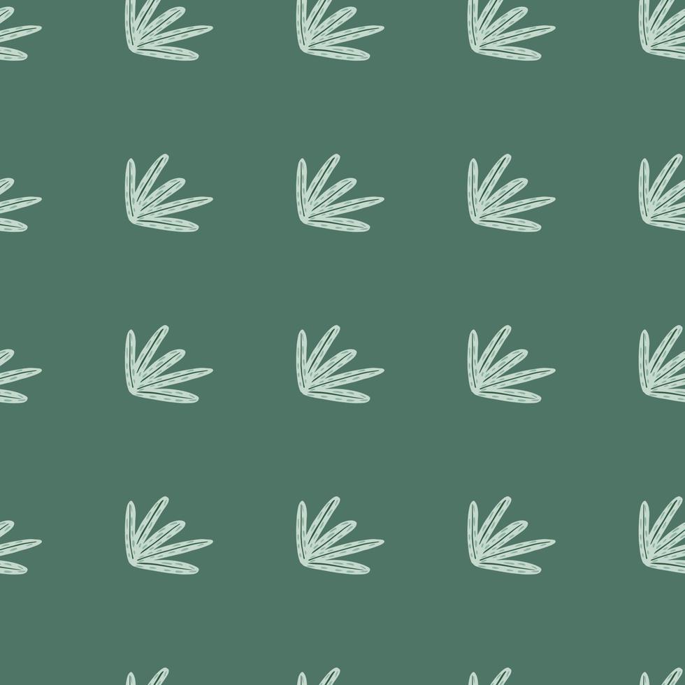 Abstract botanic seamless pattern in pastel tones with simple foliage ornament. Green background. vector