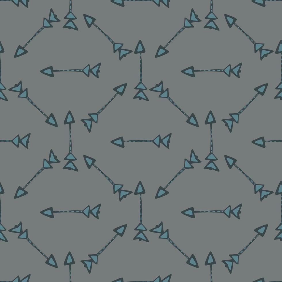 patrón de flechas geométricas sobre fondo gris. papel tapiz tribal sin costuras en estilo garabato. telón de fondo decorativo para el diseño de telas vector