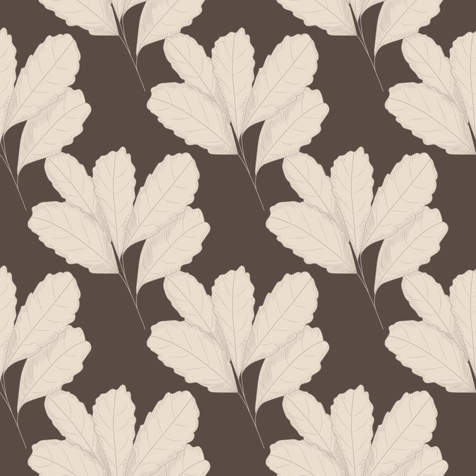 patrón sin costuras de hoja vintage sobre fondo oscuro. telón de fondo de hojas de árbol. papel tapiz floral de otoño. vector