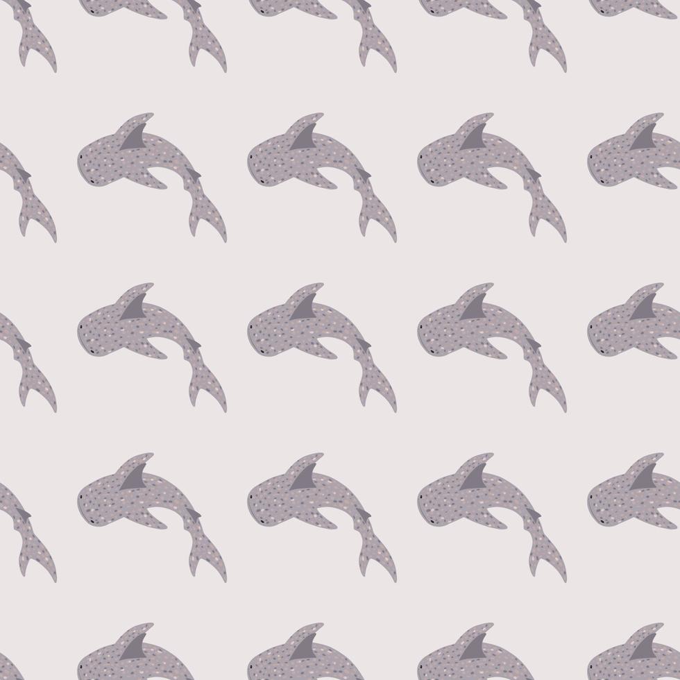Simple seamless hand drawn pattern with pale whale shark elements. Light pastel background. vector