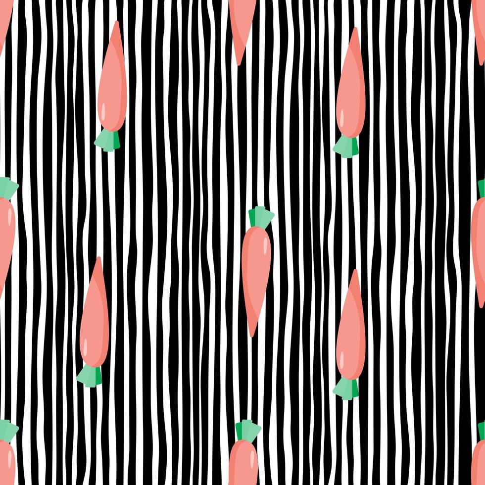 Doodle carrots backdrop. Hand drawn carrot seamless pattern on stripes background. vector