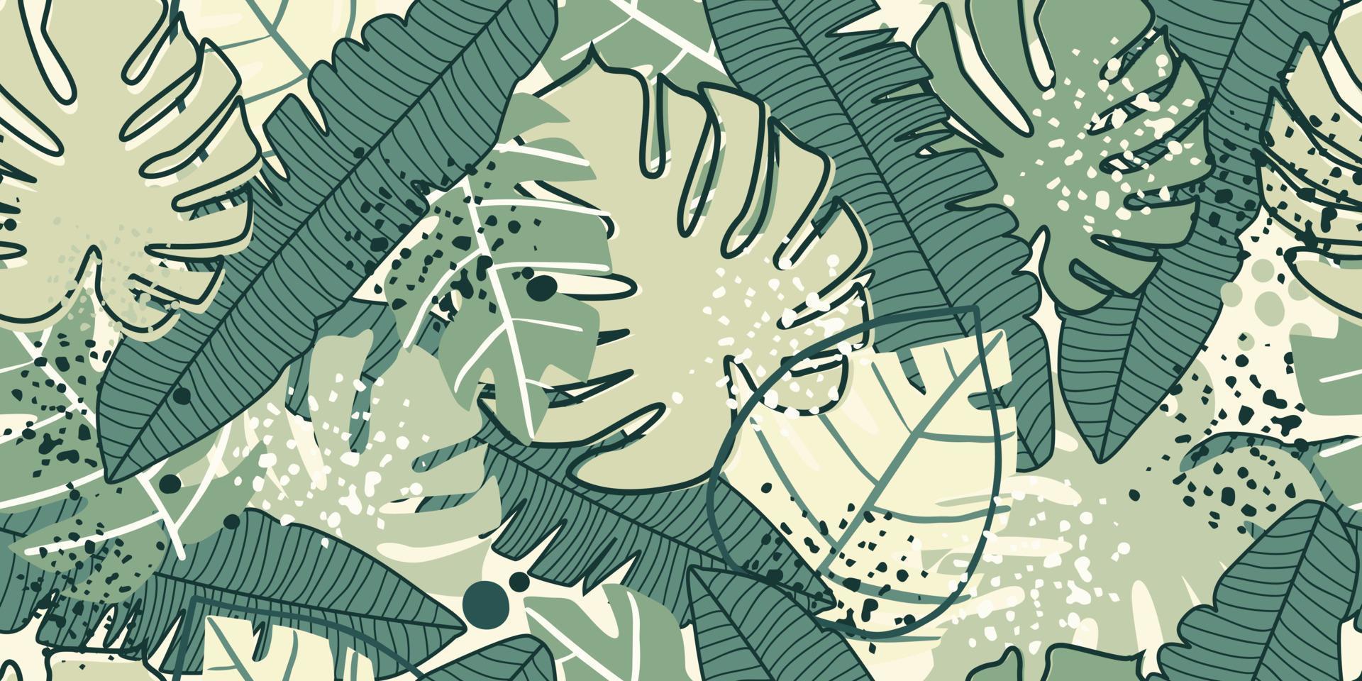 Jungle exotic leaves seamless pattern design. Creative tropical leaf wallpaper. vector