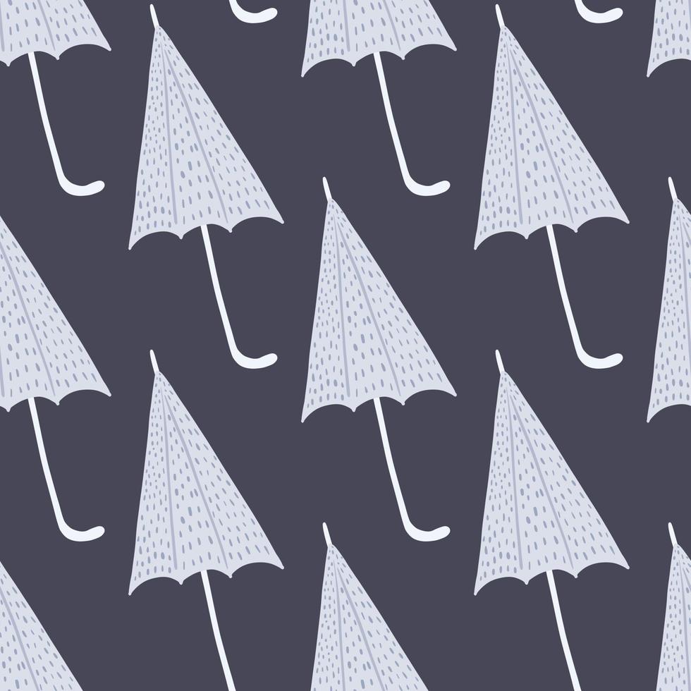 Simple umbrella shapes seamless doodle pattern. Hand drawn accessory on dark purple background. vector