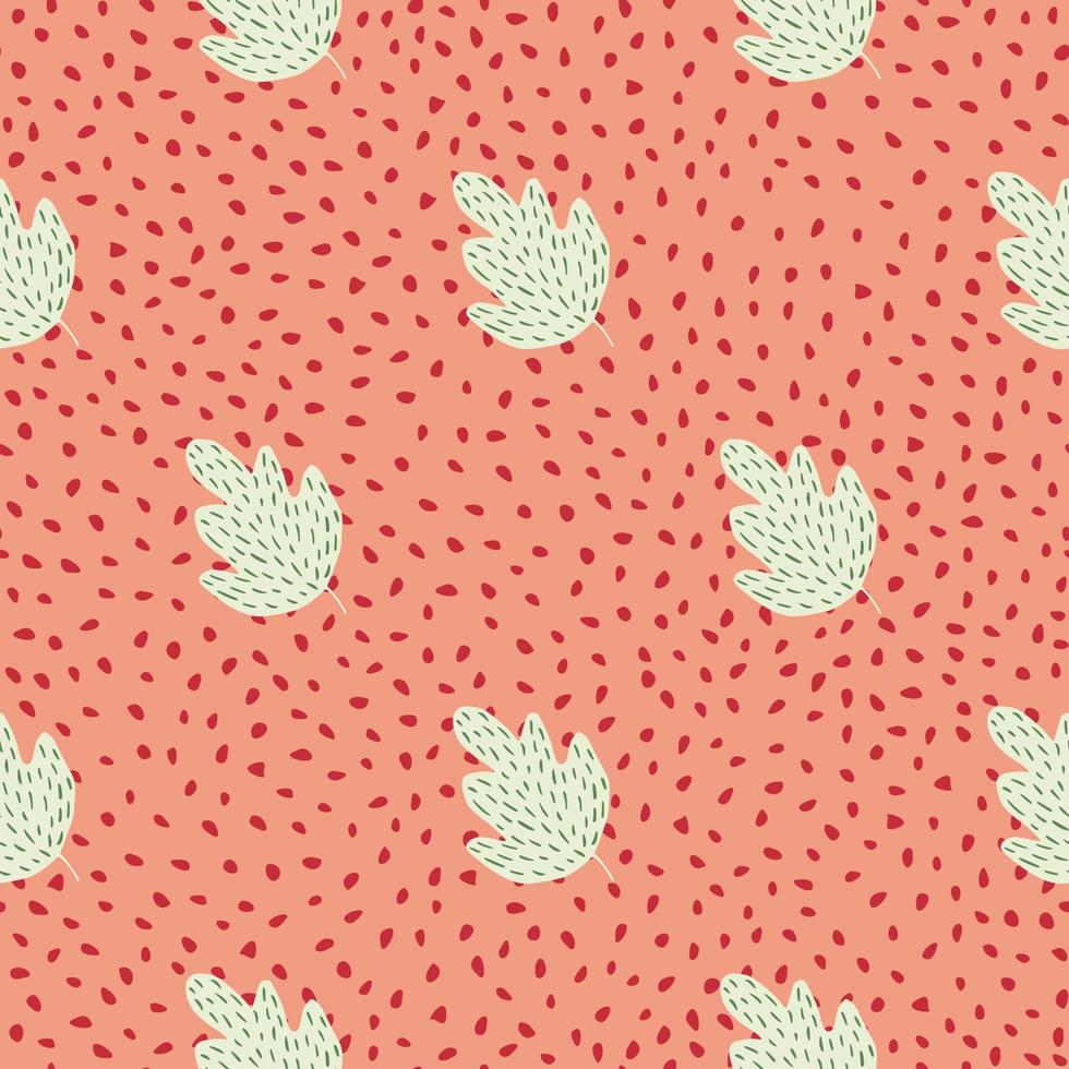 Cute geometric oak seamless patternon dots background. Simple nature wallpaper. vector