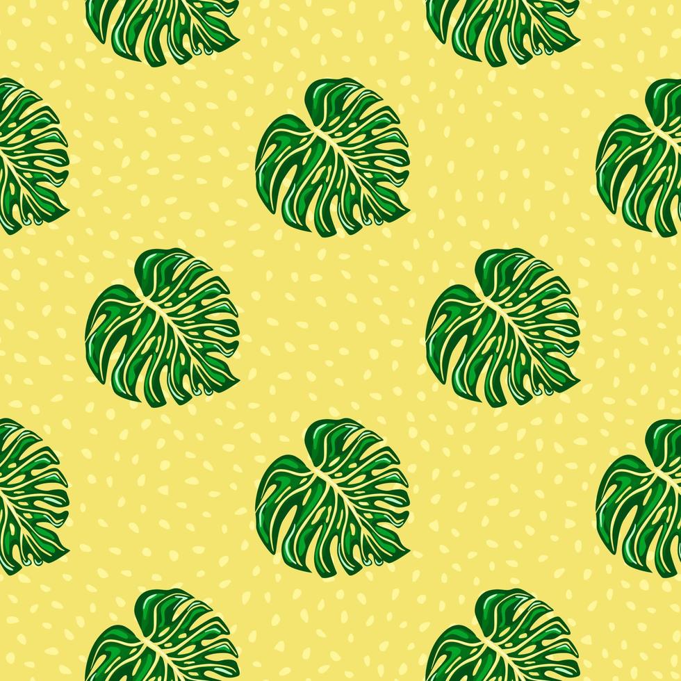 Geometric tropical seamless pattern with monstera leaves on dots background. vector
