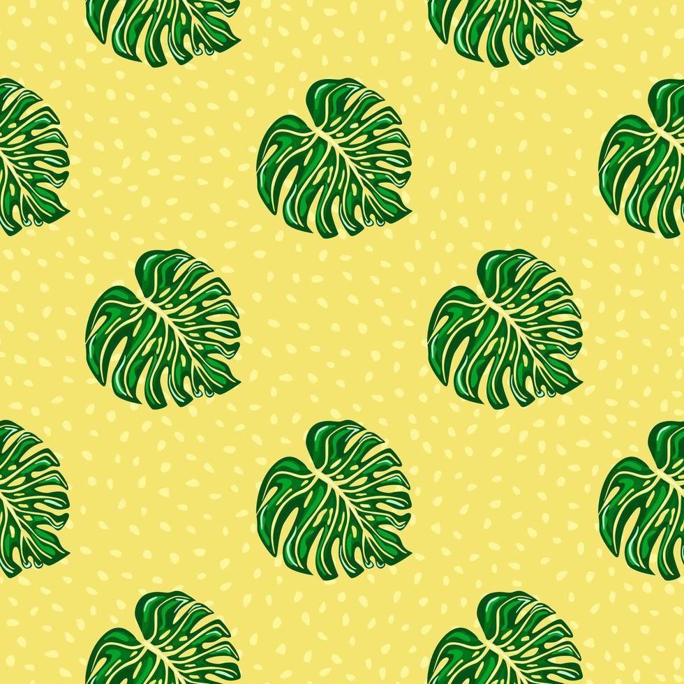 Geometric tropical seamless pattern with monstera leaves on dots background. vector