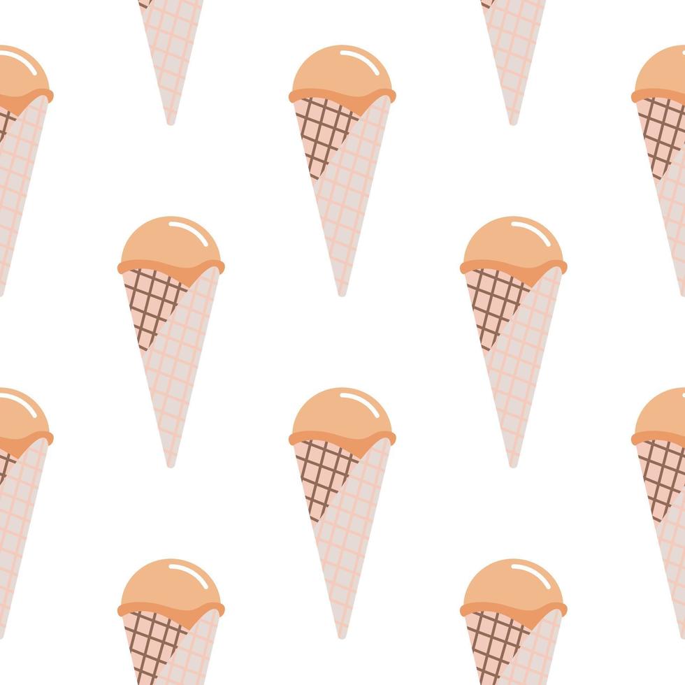 Ice cream in waffle cone seamless pattern. Isolated design in lilac and orange pastel colors. Food backdrop. vector
