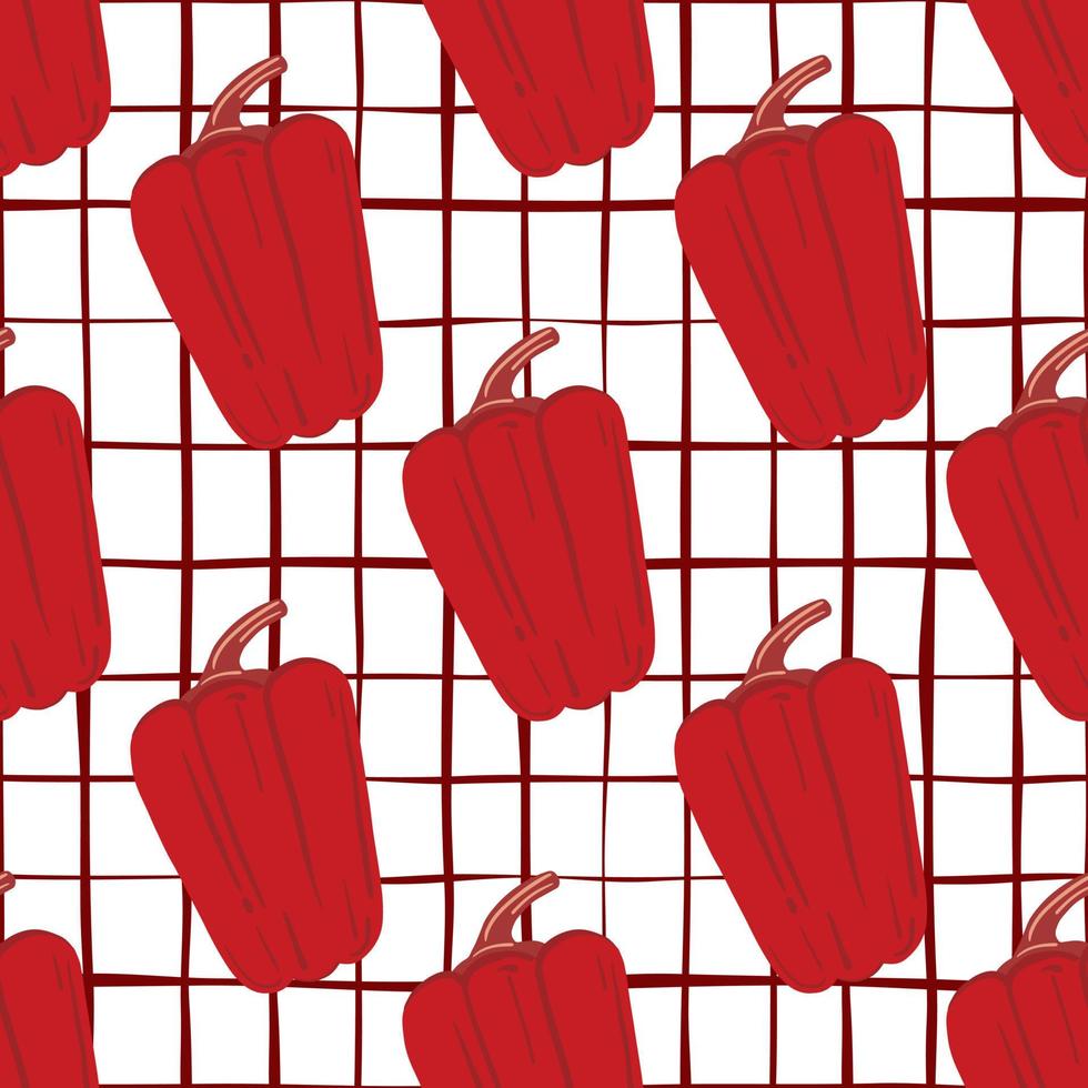 Red pepper hand drawn backdrop. Vintage bell pepper seamless pattern. vector