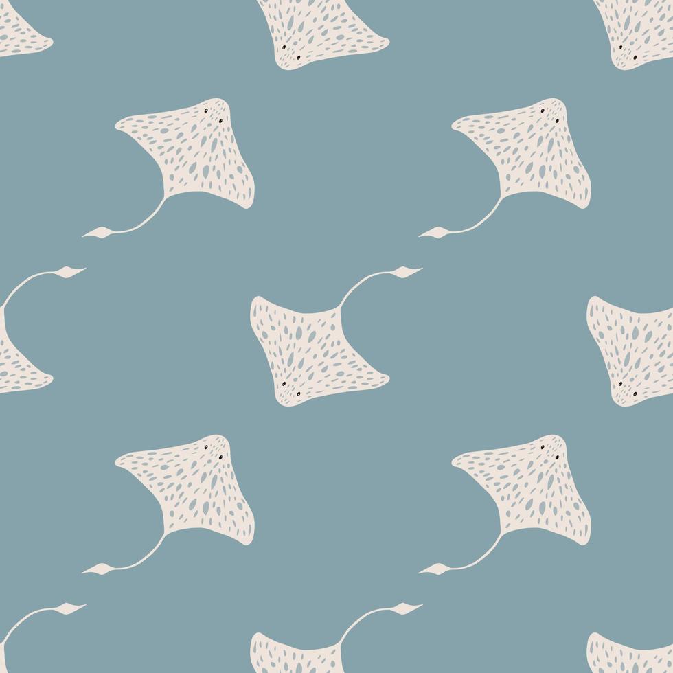 Pastel tones seamless pattern with hand drawn stingray silhouettes. Blue background. Marine wildlife print. vector