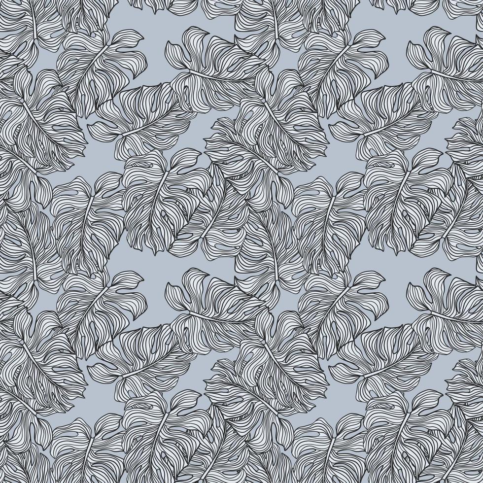 Monochrome monstera leaves silhouette seamless pattern. Tropic foliage backdrop. vector