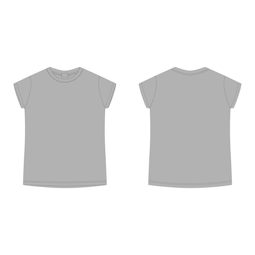 Grey cotton t-shirt blank template . Children's technical sketch tee shirt isolated on white background. vector